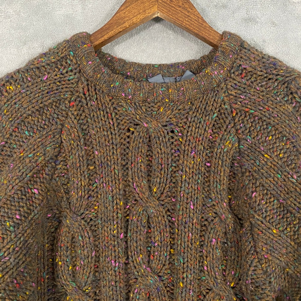 Lizwear Sweater Sz L Brown Confetti Cable Knit Wool Blend Chunky Cozy VTG Boho - Picture 2 of 10